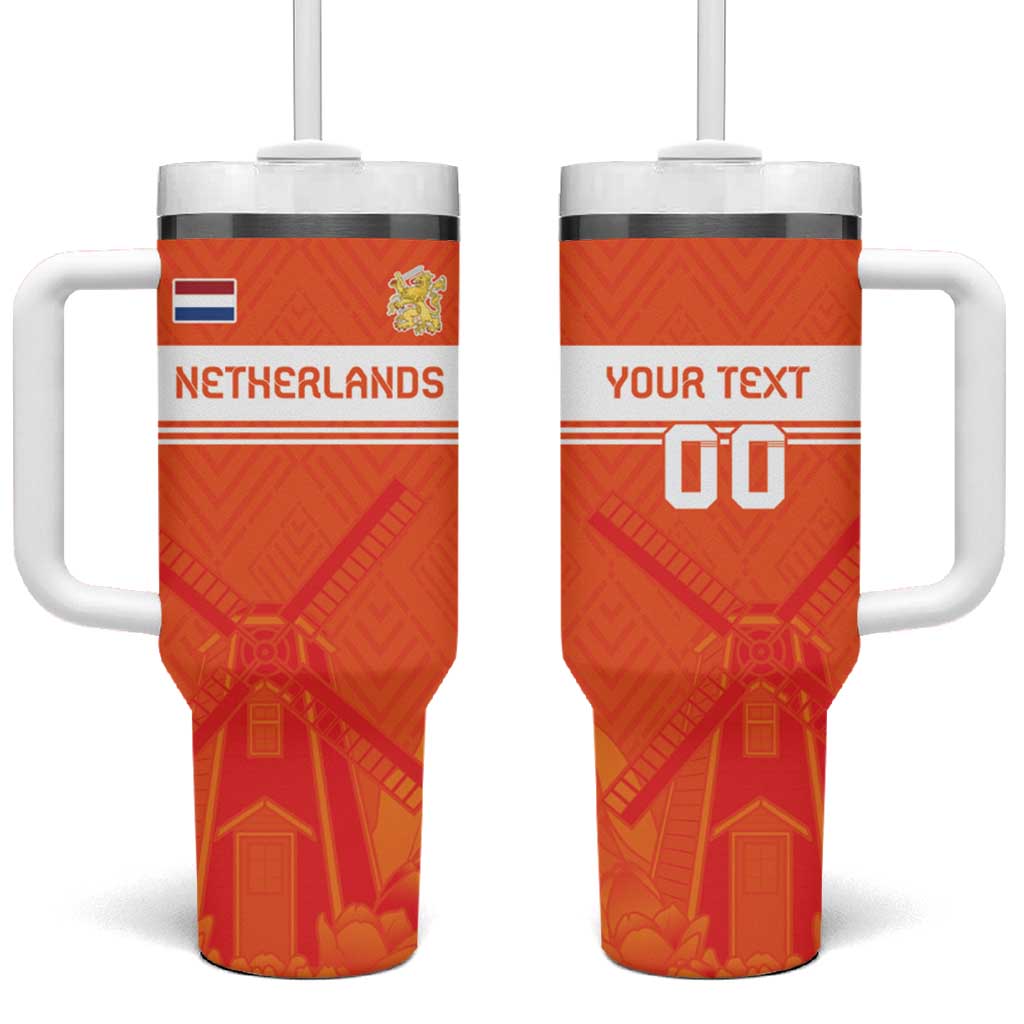 Custom Netherlands Rugby Tumbler With Handle Windmill and Tulips With Jersey Pattern - Wonder Print Shop
