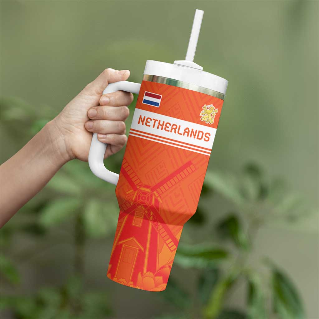 Custom Netherlands Rugby Tumbler With Handle Windmill and Tulips With Jersey Pattern - Wonder Print Shop