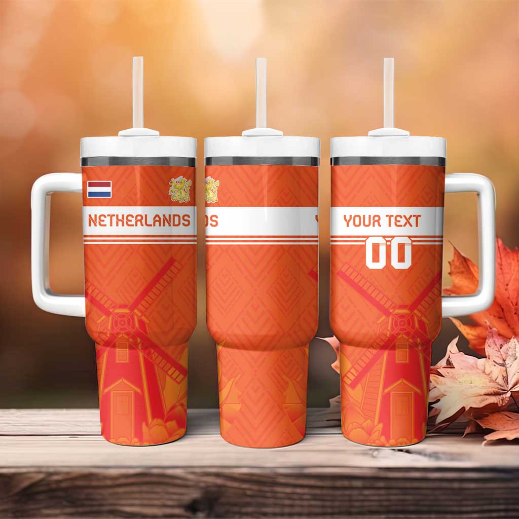 Custom Netherlands Rugby Tumbler With Handle Windmill and Tulips With Jersey Pattern - Wonder Print Shop