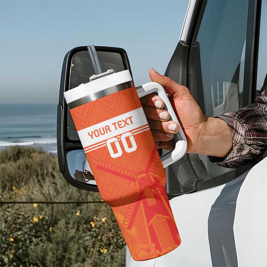 Custom Netherlands Rugby Tumbler With Handle Windmill and Tulips With Jersey Pattern - Wonder Print Shop