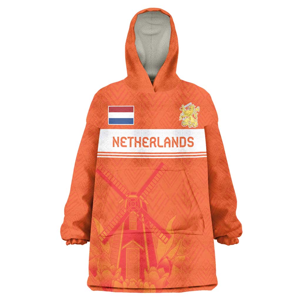 Custom Netherlands Rugby Wearable Blanket Hoodie Windmill and Tulips With Jersey Pattern - Wonder Print Shop