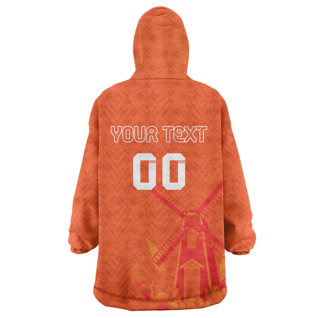 Custom Netherlands Rugby Wearable Blanket Hoodie Windmill and Tulips With Jersey Pattern - Wonder Print Shop