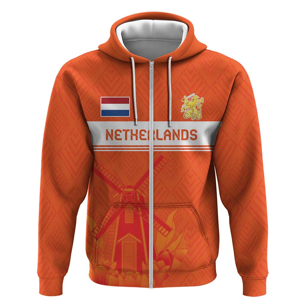 Custom Netherlands Rugby Zip Hoodie Windmill and Tulips With Jersey Pattern - Wonder Print Shop