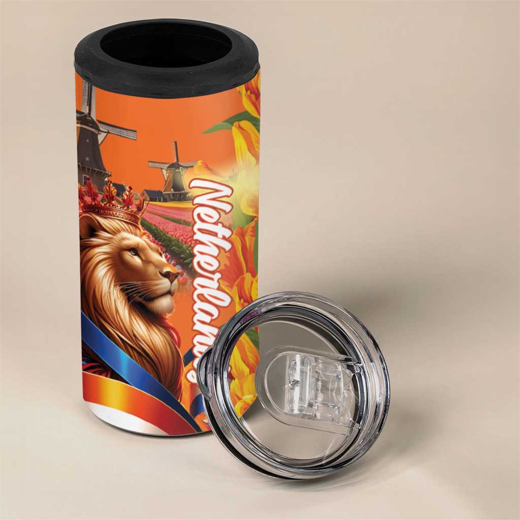 Netherlands Koningsdag 4 in 1 Can Cooler Tumbler Dutch Lion of Royal Pride