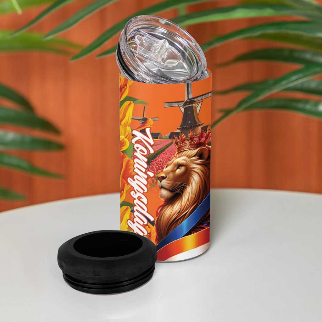 Netherlands Koningsdag 4 in 1 Can Cooler Tumbler Dutch Lion of Royal Pride