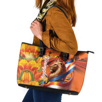 Netherlands Koningsdag Leather Tote Bag Dutch Lion of Royal Pride