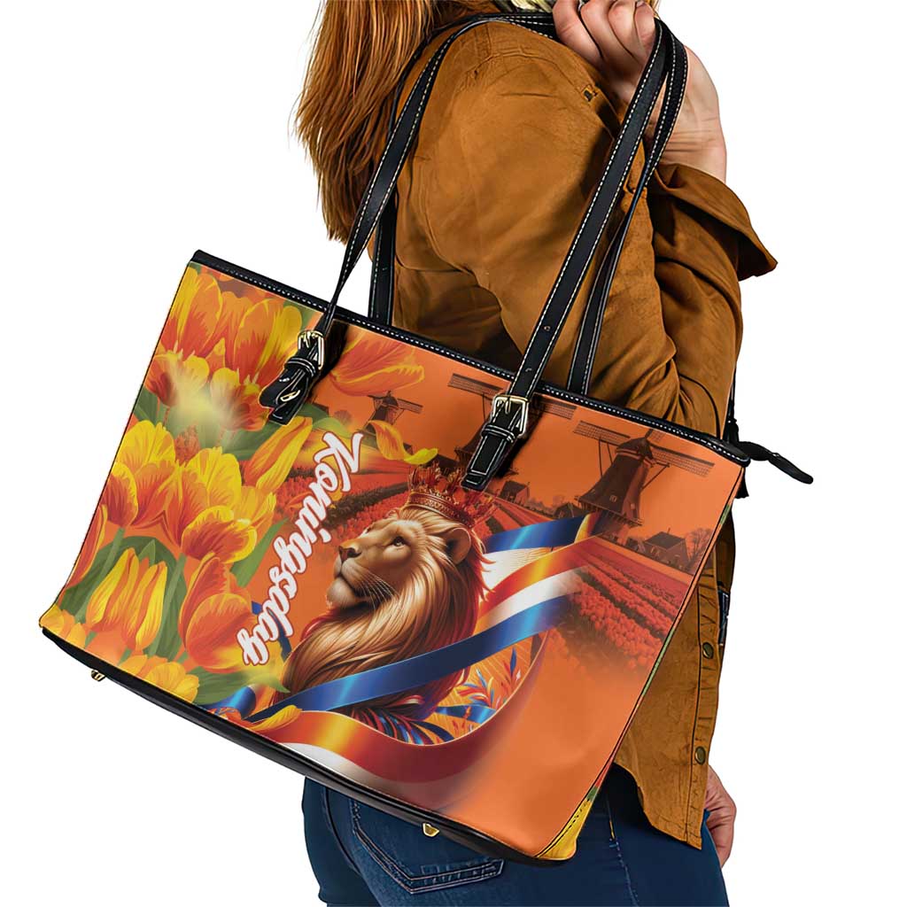 Netherlands Koningsdag Leather Tote Bag Dutch Lion of Royal Pride