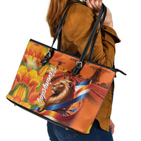 Netherlands Koningsdag Leather Tote Bag Dutch Lion of Royal Pride