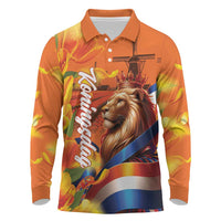 Netherlands Koningsdag Long Sleeve Polo Shirt Dutch Lion of Royal Pride