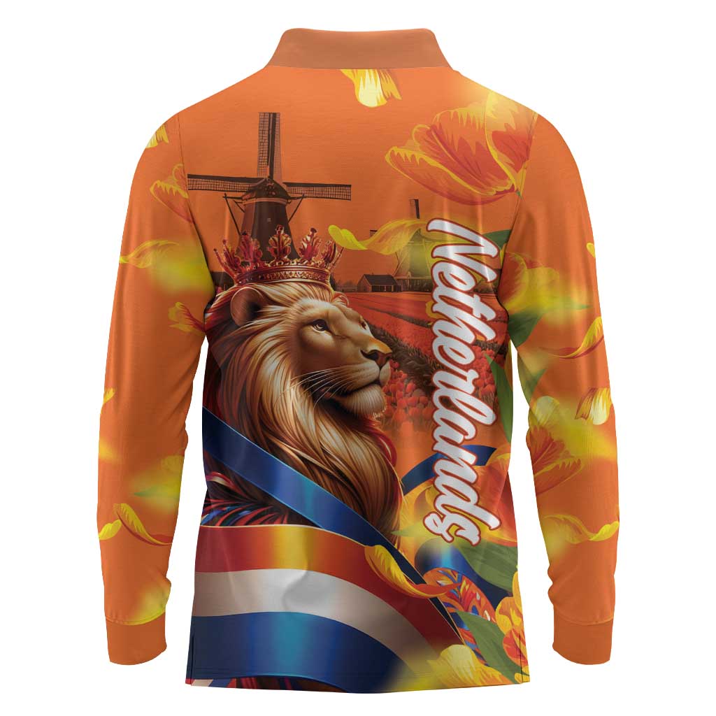 Netherlands Koningsdag Long Sleeve Polo Shirt Dutch Lion of Royal Pride
