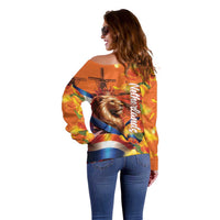 Netherlands Koningsdag Off Shoulder Sweater Dutch Lion of Royal Pride