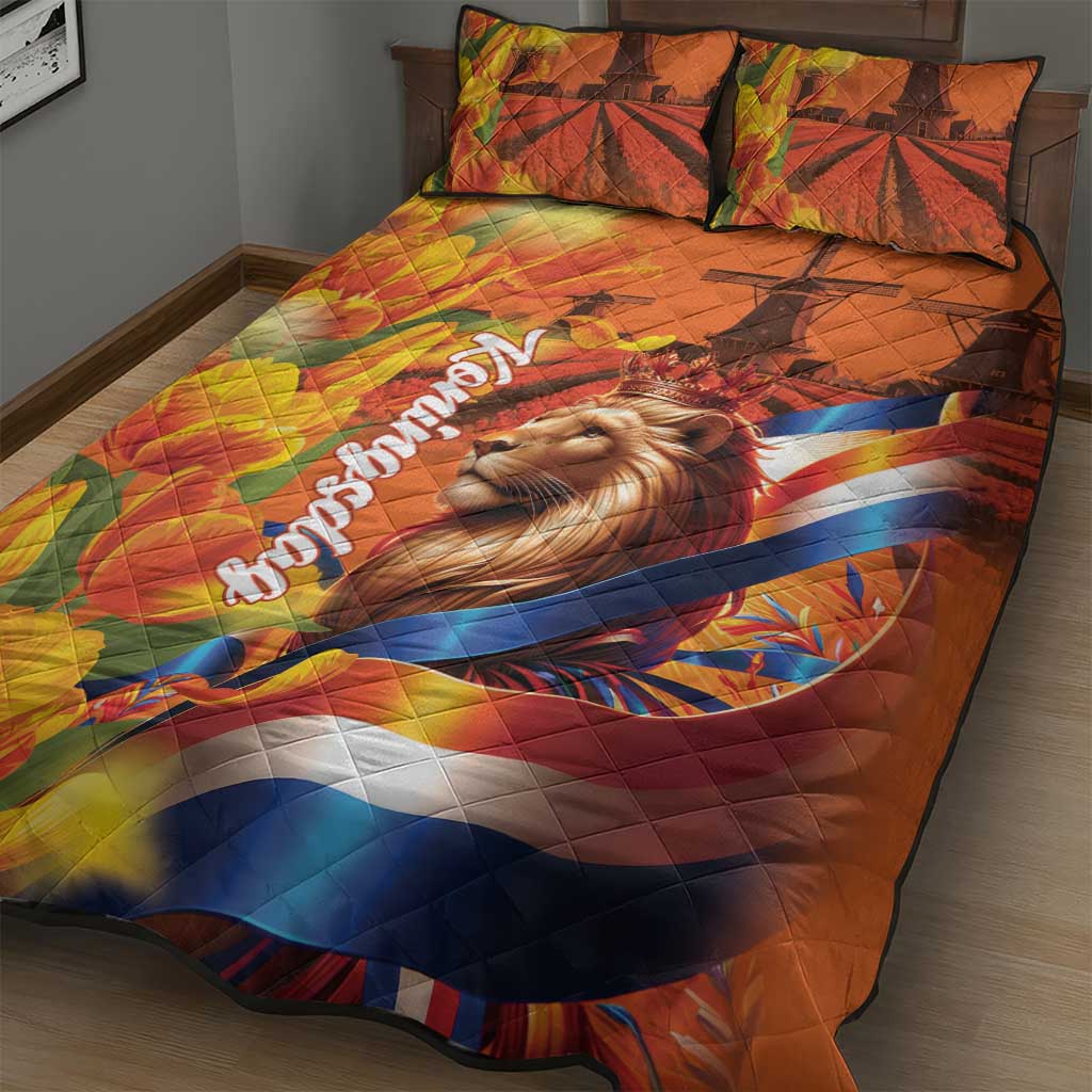 Netherlands Koningsdag Quilt Bed Set Dutch Lion of Royal Pride