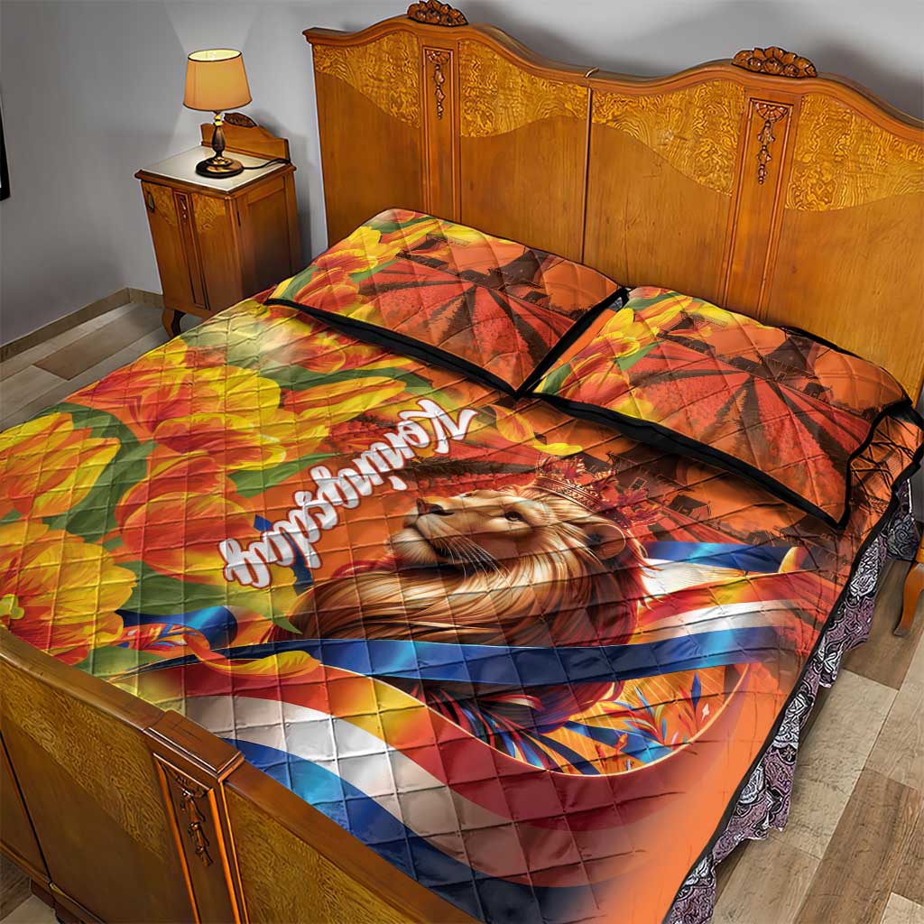 Netherlands Koningsdag Quilt Bed Set Dutch Lion of Royal Pride