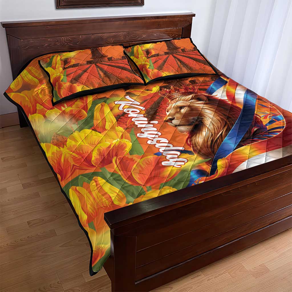Netherlands Koningsdag Quilt Bed Set Dutch Lion of Royal Pride