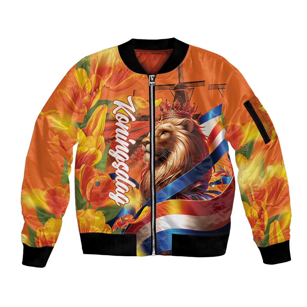 Netherlands Koningsdag Sleeve Zip Bomber Jacket Dutch Lion of Royal Pride