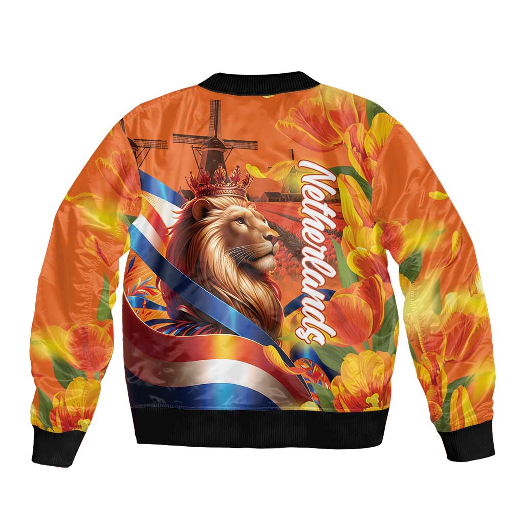 Netherlands Koningsdag Sleeve Zip Bomber Jacket Dutch Lion of Royal Pride
