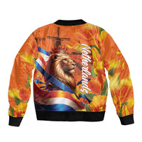 Netherlands Koningsdag Sleeve Zip Bomber Jacket Dutch Lion of Royal Pride