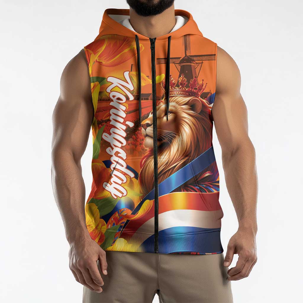 Netherlands Koningsdag Sleeveless Zip Hoodie Dutch Lion of Royal Pride