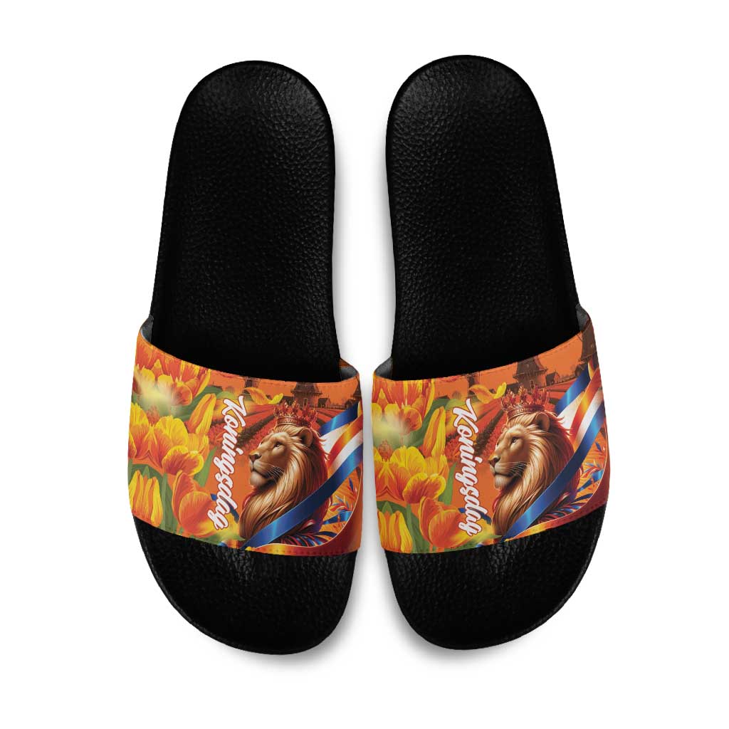 Netherlands Koningsdag Slide Sandals Dutch Lion of Royal Pride