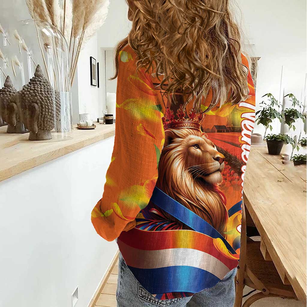 Netherlands Koningsdag Women Casual Shirt Dutch Lion of Royal Pride