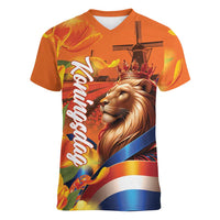 Netherlands Koningsdag Women V-Neck T-Shirt Dutch Lion of Royal Pride