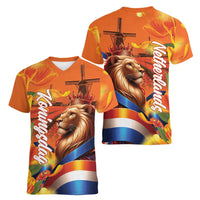 Netherlands Koningsdag Women V-Neck T-Shirt Dutch Lion of Royal Pride
