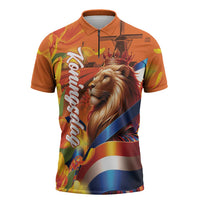 Netherlands Koningsdag Zipper Polo Shirt Dutch Lion of Royal Pride