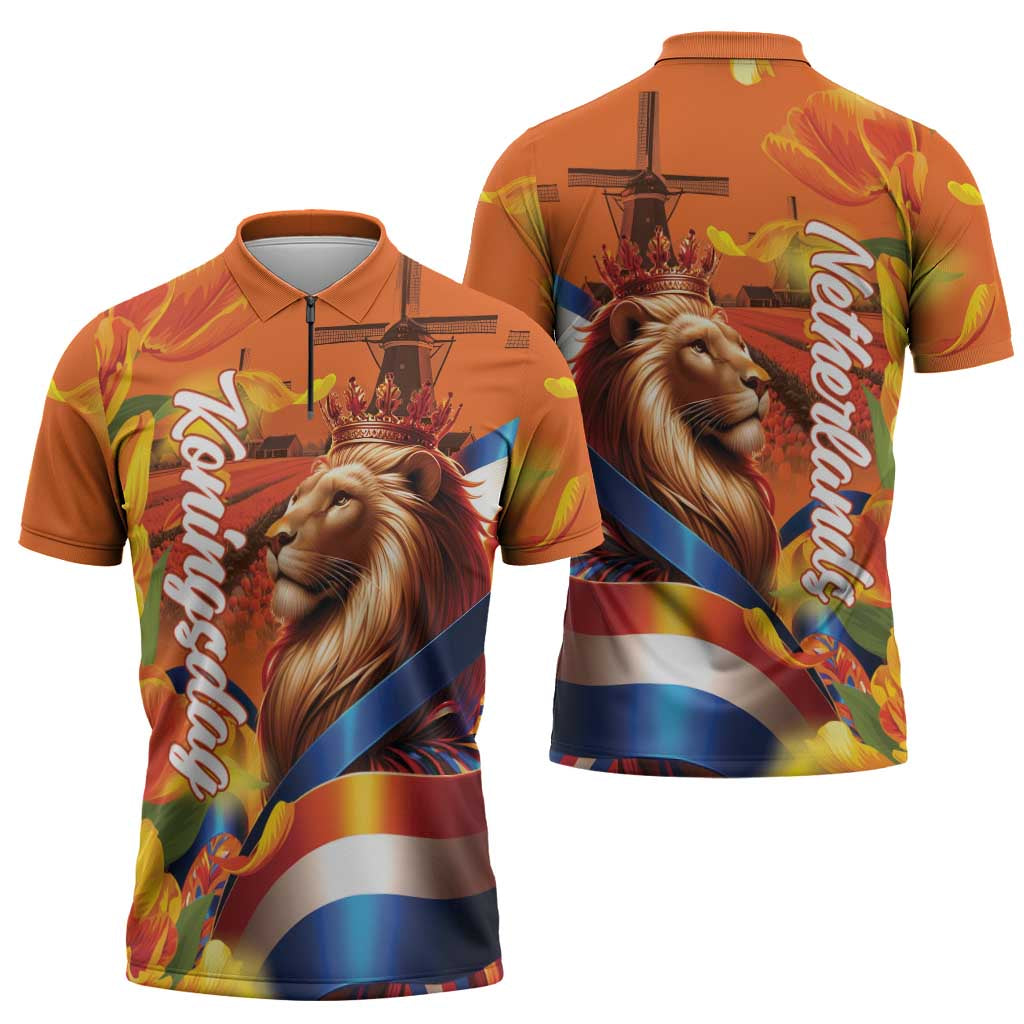 Netherlands Koningsdag Zipper Polo Shirt Dutch Lion of Royal Pride