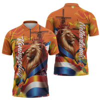 Netherlands Koningsdag Zipper Polo Shirt Dutch Lion of Royal Pride