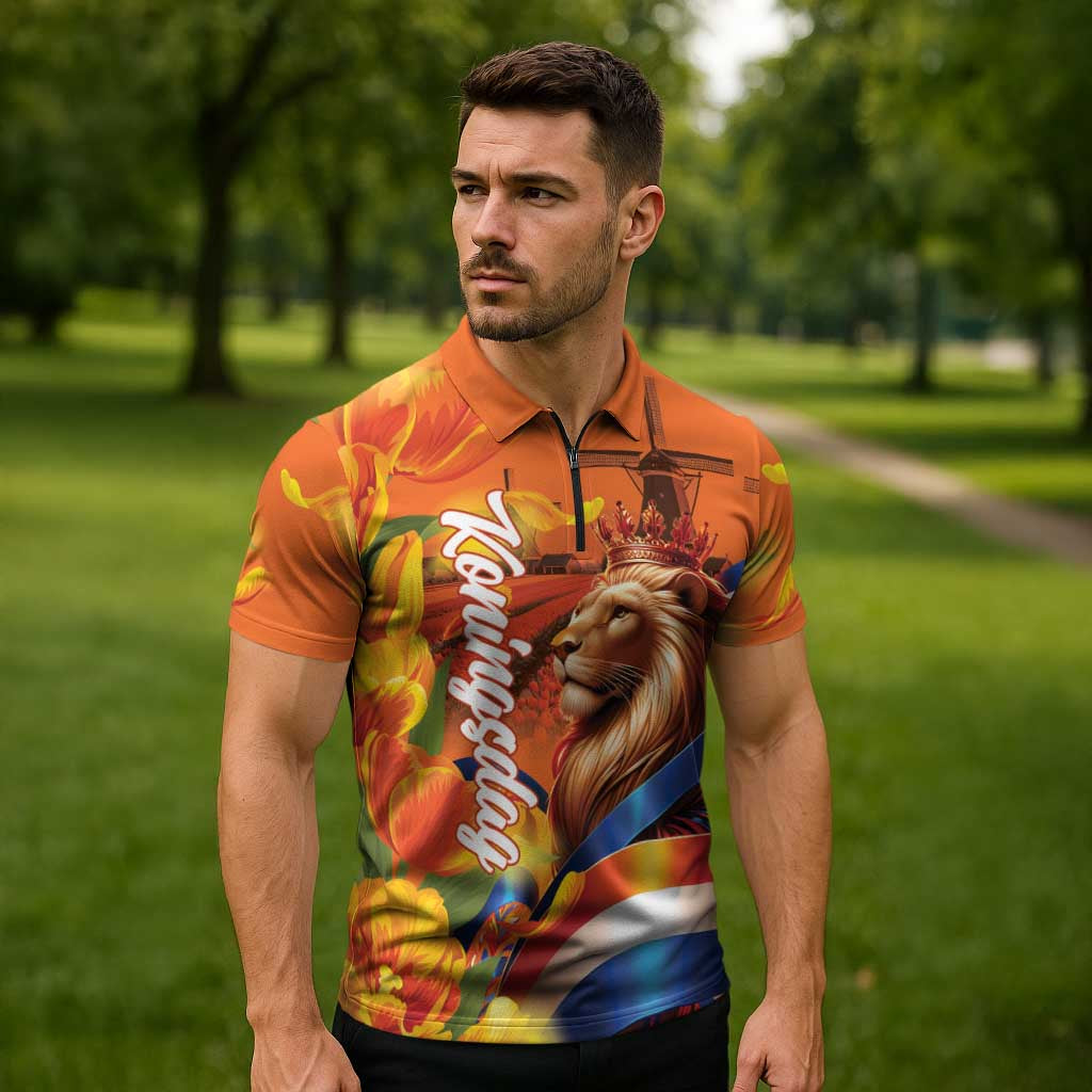 Netherlands Koningsdag Zipper Polo Shirt Dutch Lion of Royal Pride