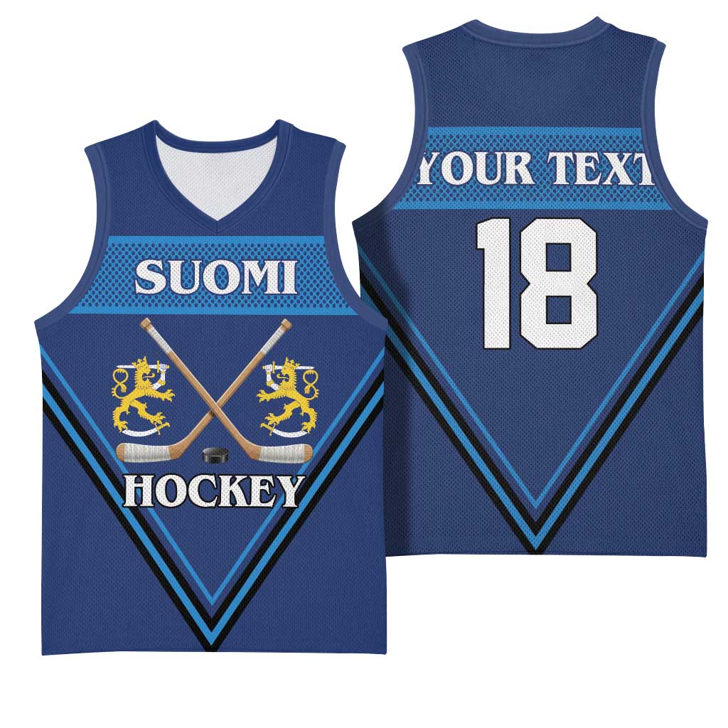 Finland Hockey Custom Basketball Jersey Suomi Lion Ice Pride 2026 Blue Version