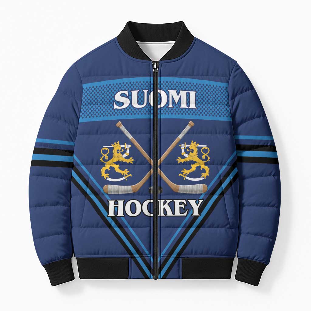 Finland Hockey Custom Bomber Puffer Jacket Suomi Lion Ice Pride 2026 Blue Version