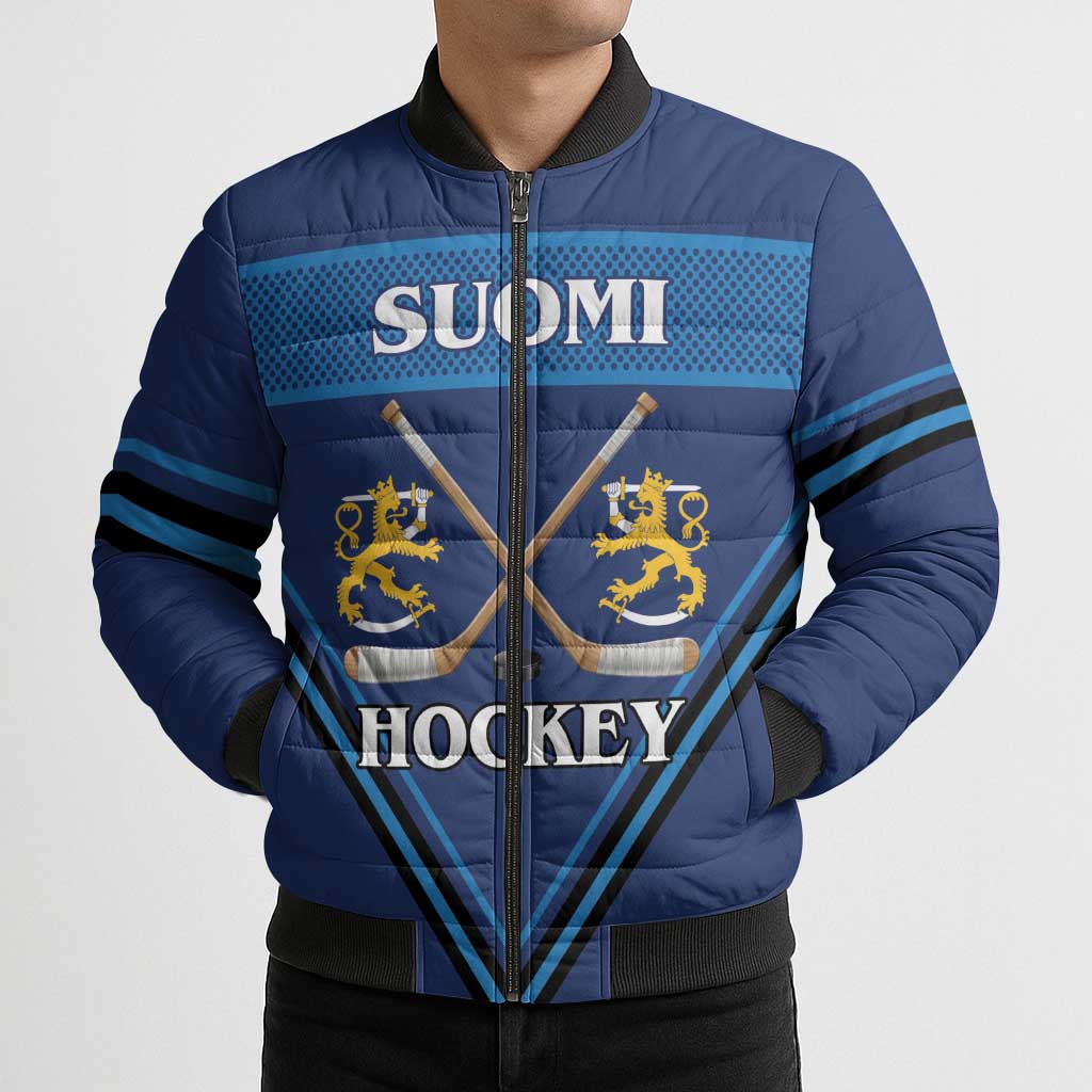 Finland Hockey Custom Bomber Puffer Jacket Suomi Lion Ice Pride 2026 Blue Version