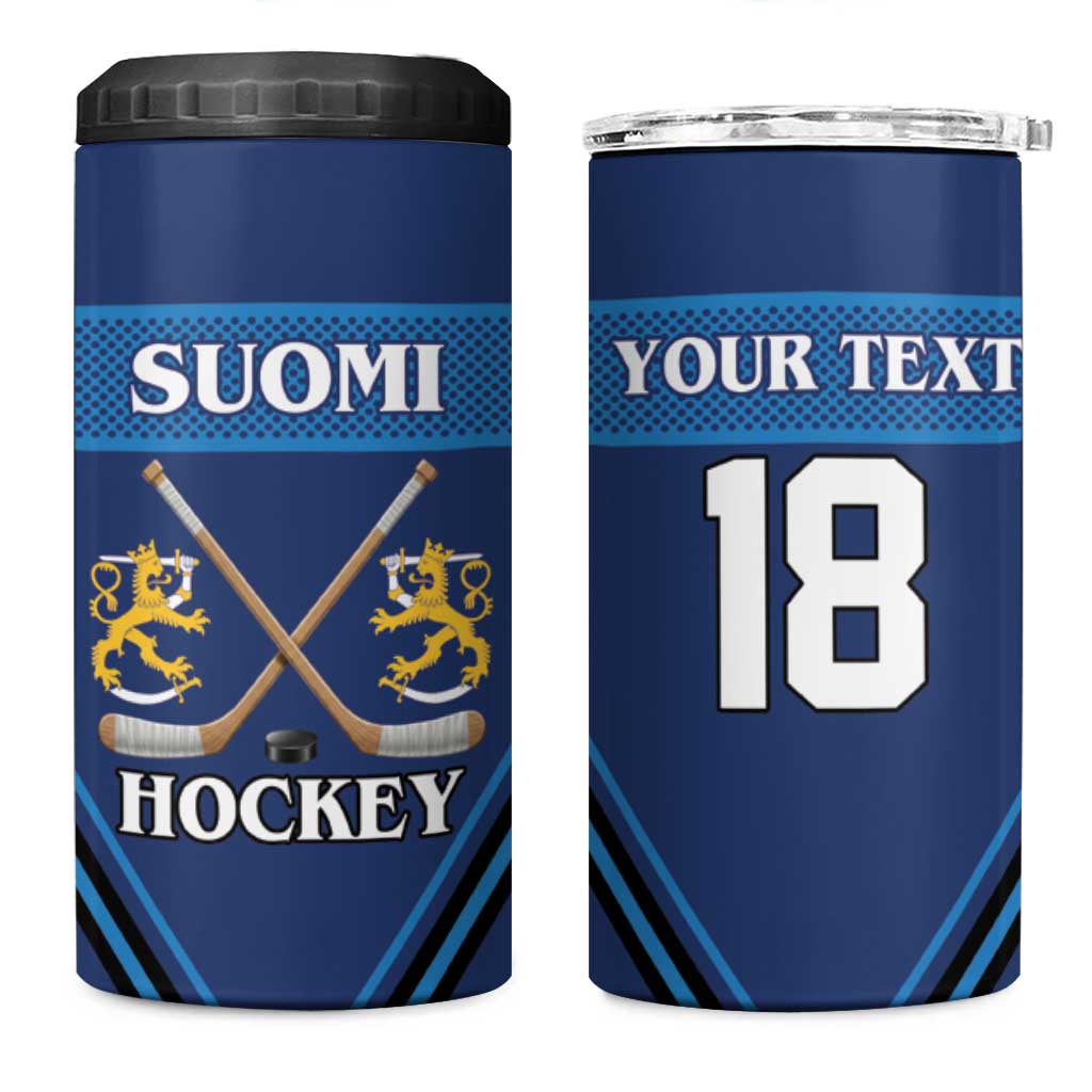 Finland Hockey Custom 4 in 1 Can Cooler Tumbler Suomi Lion Ice Pride 2026 Blue Version