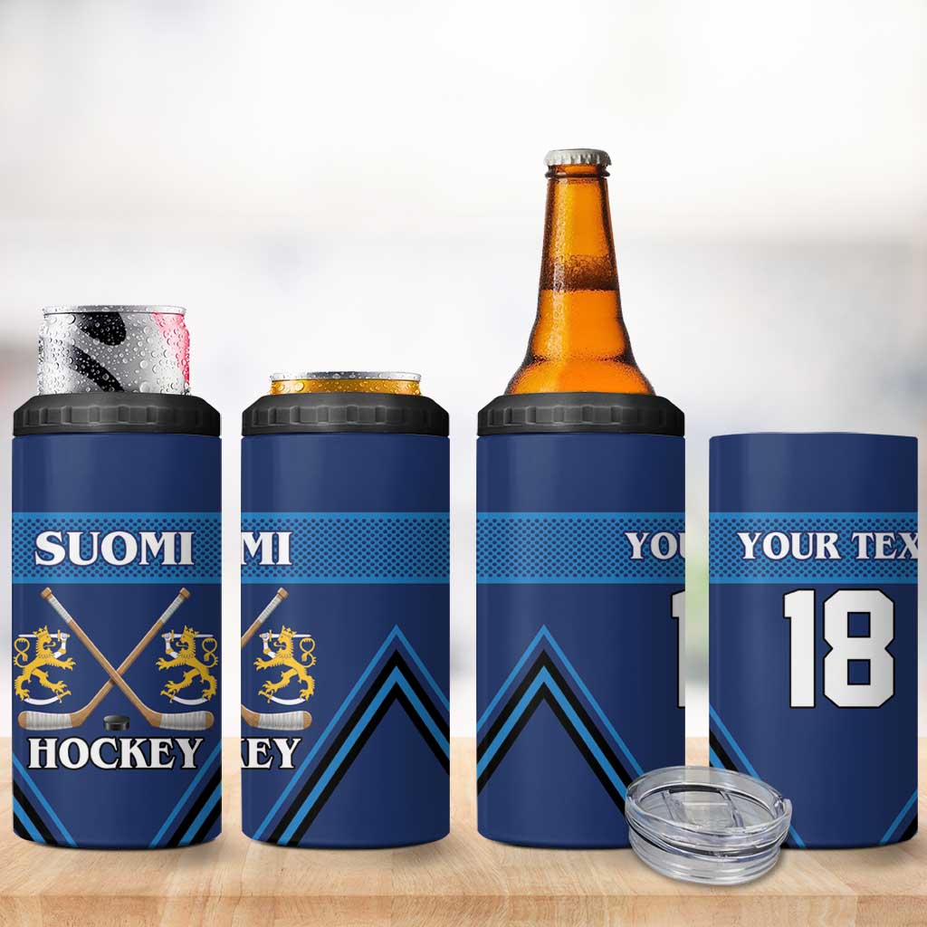 Finland Hockey Custom 4 in 1 Can Cooler Tumbler Suomi Lion Ice Pride 2026 Blue Version