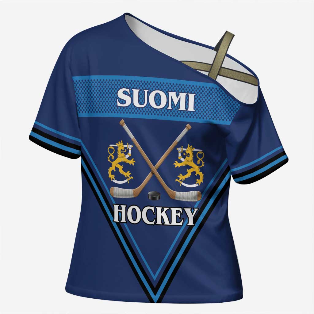Finland Hockey Custom Cross Shoulder Shirt Suomi Lion Ice Pride 2026 Blue Version
