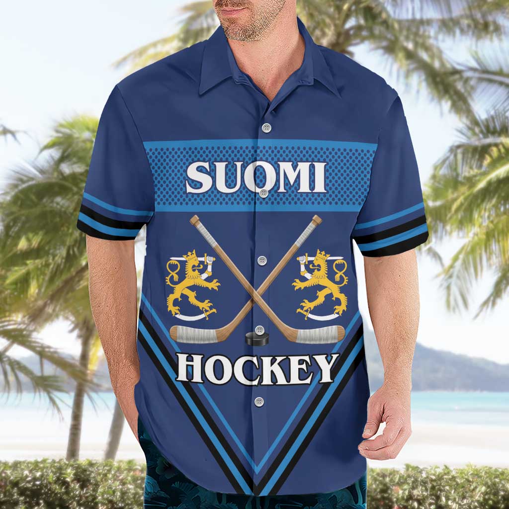 Finland Hockey Custom Hawaiian Shirt Suomi Lion Ice Pride 2026 Blue Version