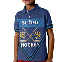 Finland Hockey Custom Kid Polo Shirt Suomi Lion Ice Pride 2026 Blue Version