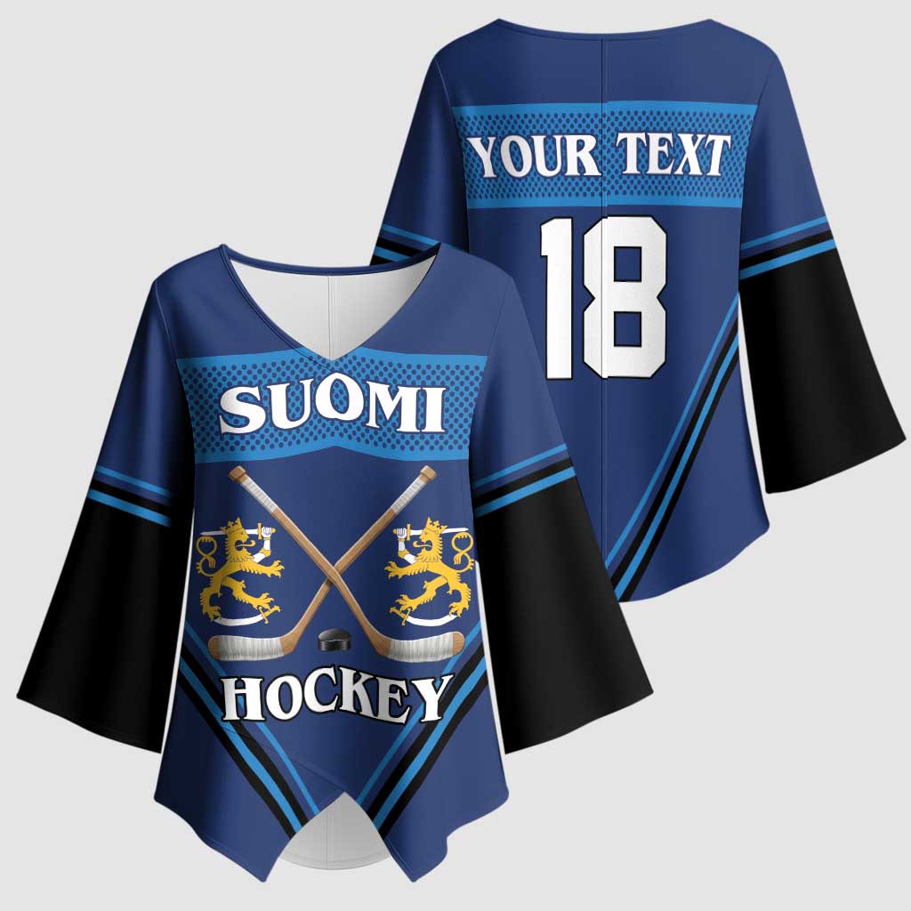 Finland Hockey Custom Kimono Sleeve Blouse Suomi Lion Ice Pride 2026 Blue Version