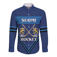 Finland Hockey Custom Long Sleeve Button Shirt Suomi Lion Ice Pride 2026 Blue Version
