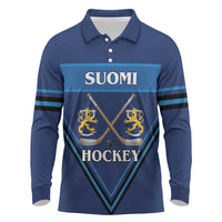 Finland Hockey Custom Long Sleeve Polo Shirt Suomi Lion Ice Pride 2026 Blue Version