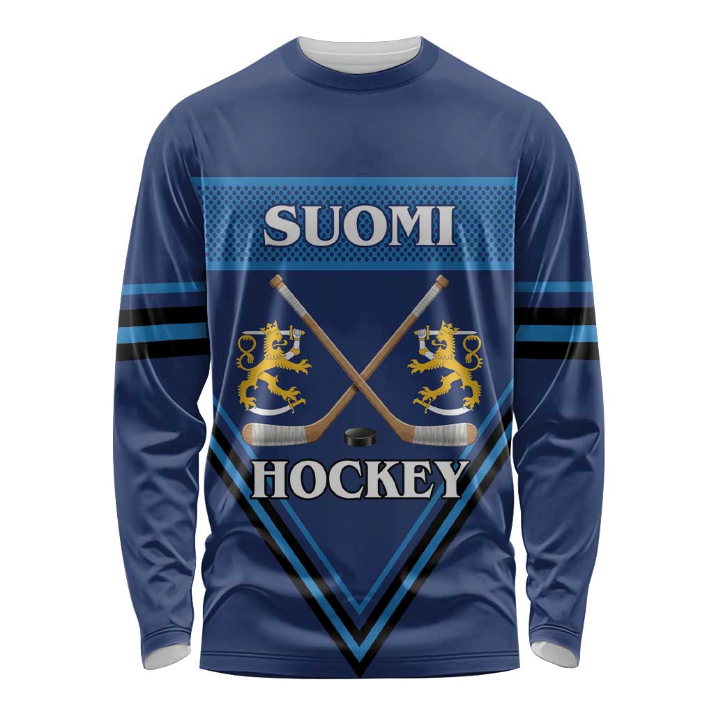 Finland Hockey Custom Long Sleeve Shirt Suomi Lion Ice Pride 2026 Blue Version