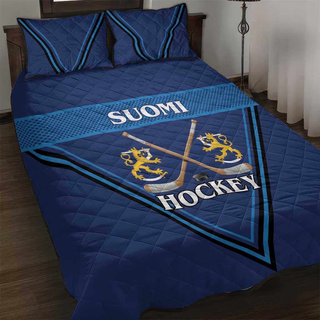 Finland Hockey Quilt Bed Set Suomi Lion Ice Pride 2026 Blue Version