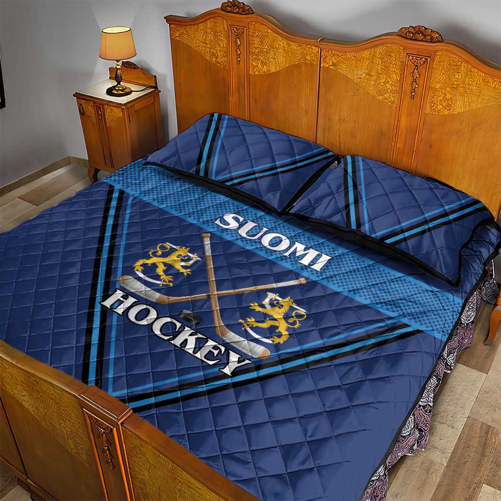 Finland Hockey Quilt Bed Set Suomi Lion Ice Pride 2026 Blue Version