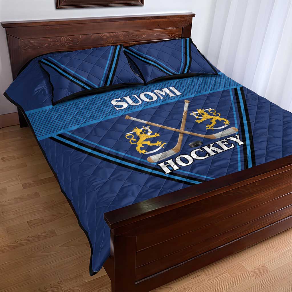 Finland Hockey Quilt Bed Set Suomi Lion Ice Pride 2026 Blue Version