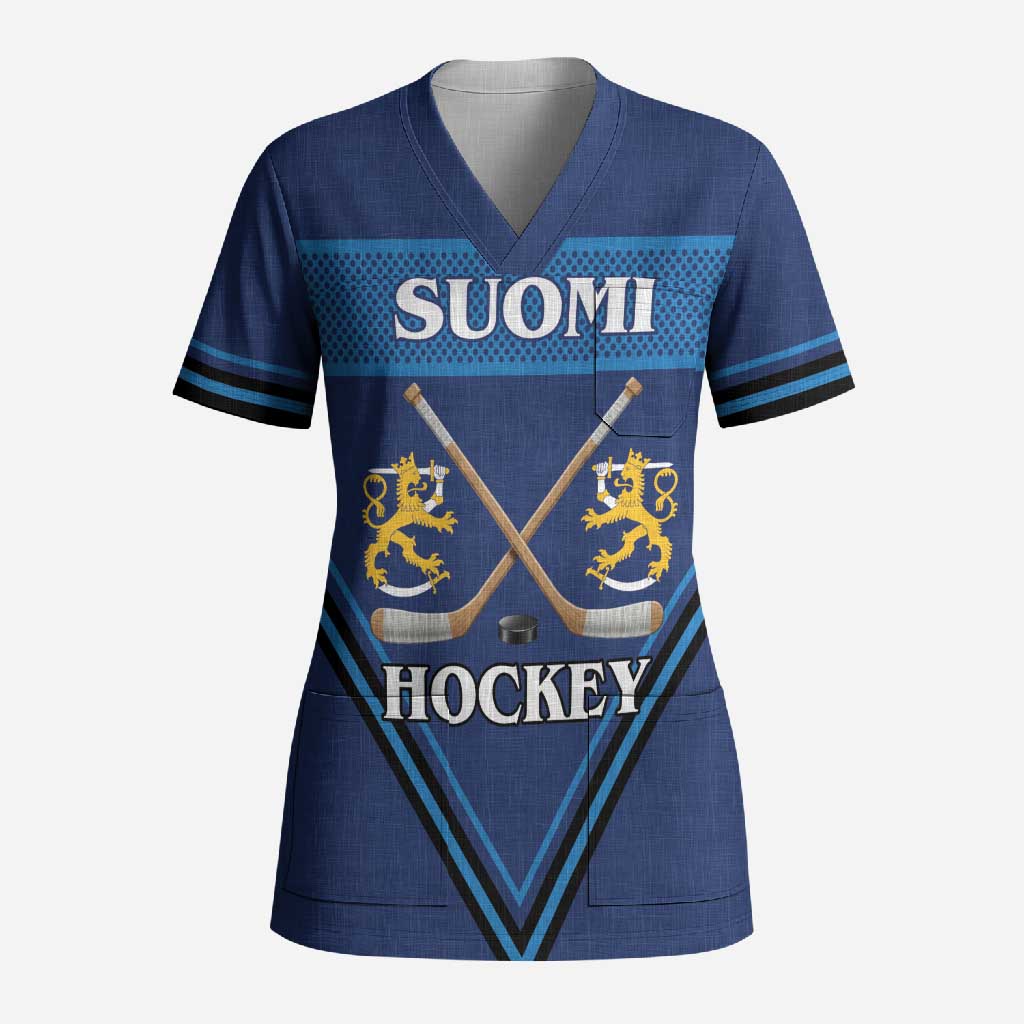 Finland Hockey Custom Scrub Top Suomi Lion Ice Pride 2026 Blue Version