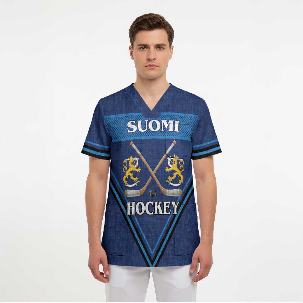 Finland Hockey Custom Scrub Top Suomi Lion Ice Pride 2026 Blue Version
