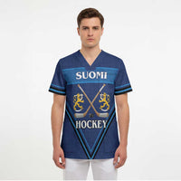 Finland Hockey Custom Scrub Top Suomi Lion Ice Pride 2026 Blue Version