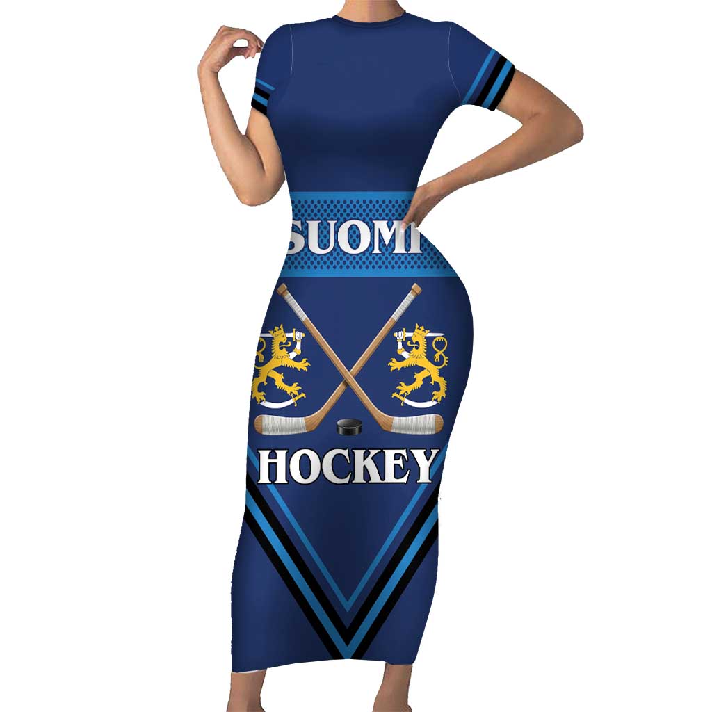 Finland Hockey Custom Short Sleeve Bodycon Dress Suomi Lion Ice Pride 2026 Blue Version