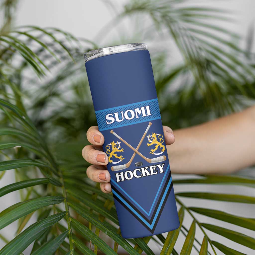 Finland Hockey Custom Skinny Tumbler Suomi Lion Ice Pride 2026 Blue Version